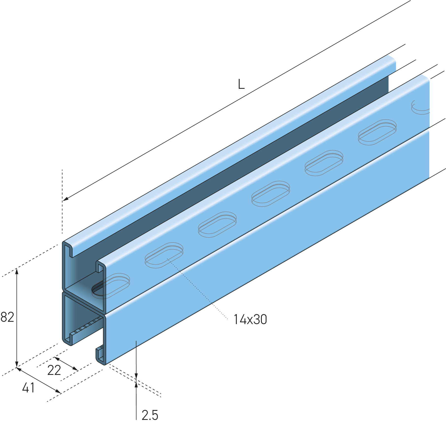 ES1001T_Eurostrut_Slotted Strut Channel 2x-41x41_AFMETINGEN_1
