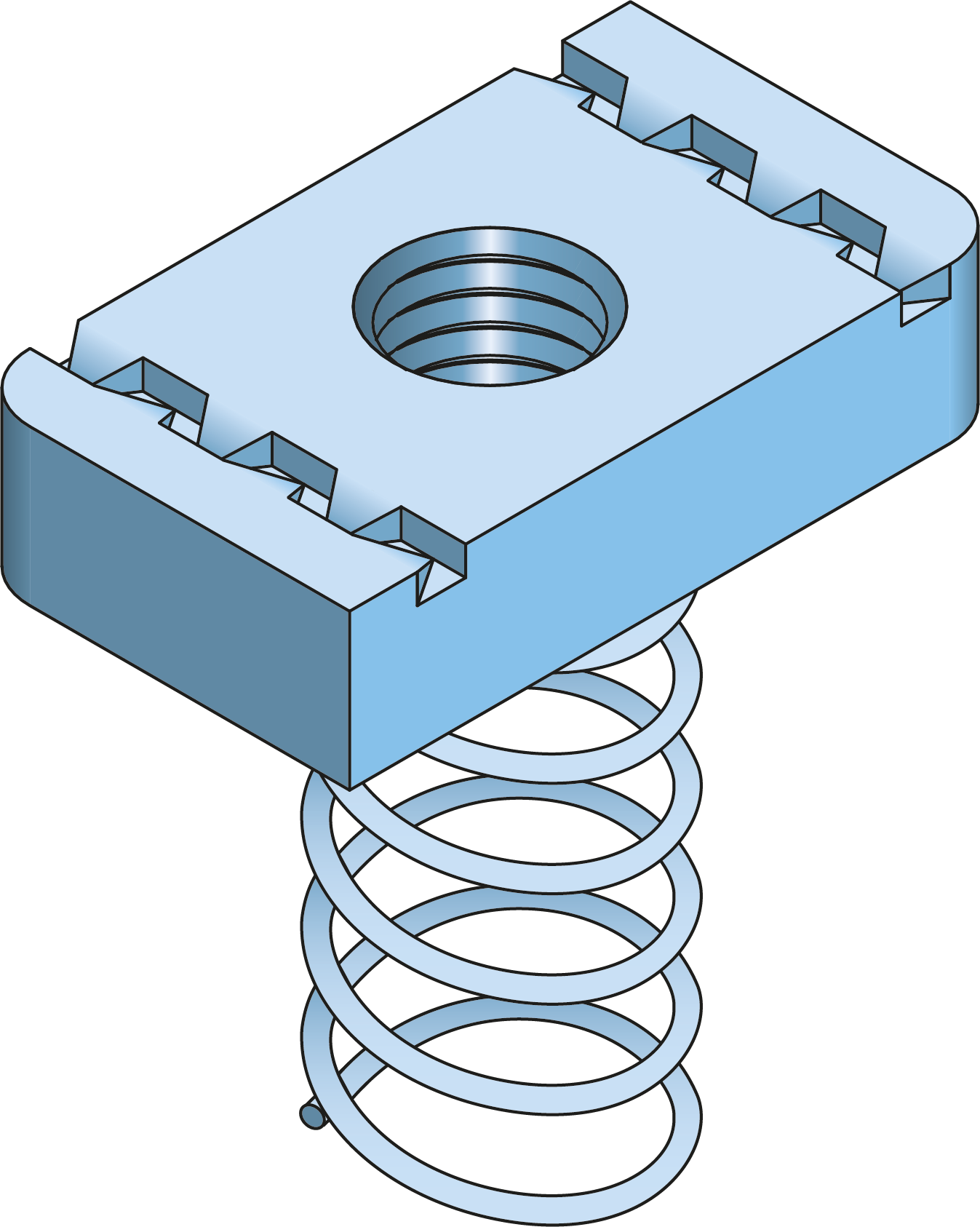 Strut Channel Nut M10 with Long Spring HDG ISO