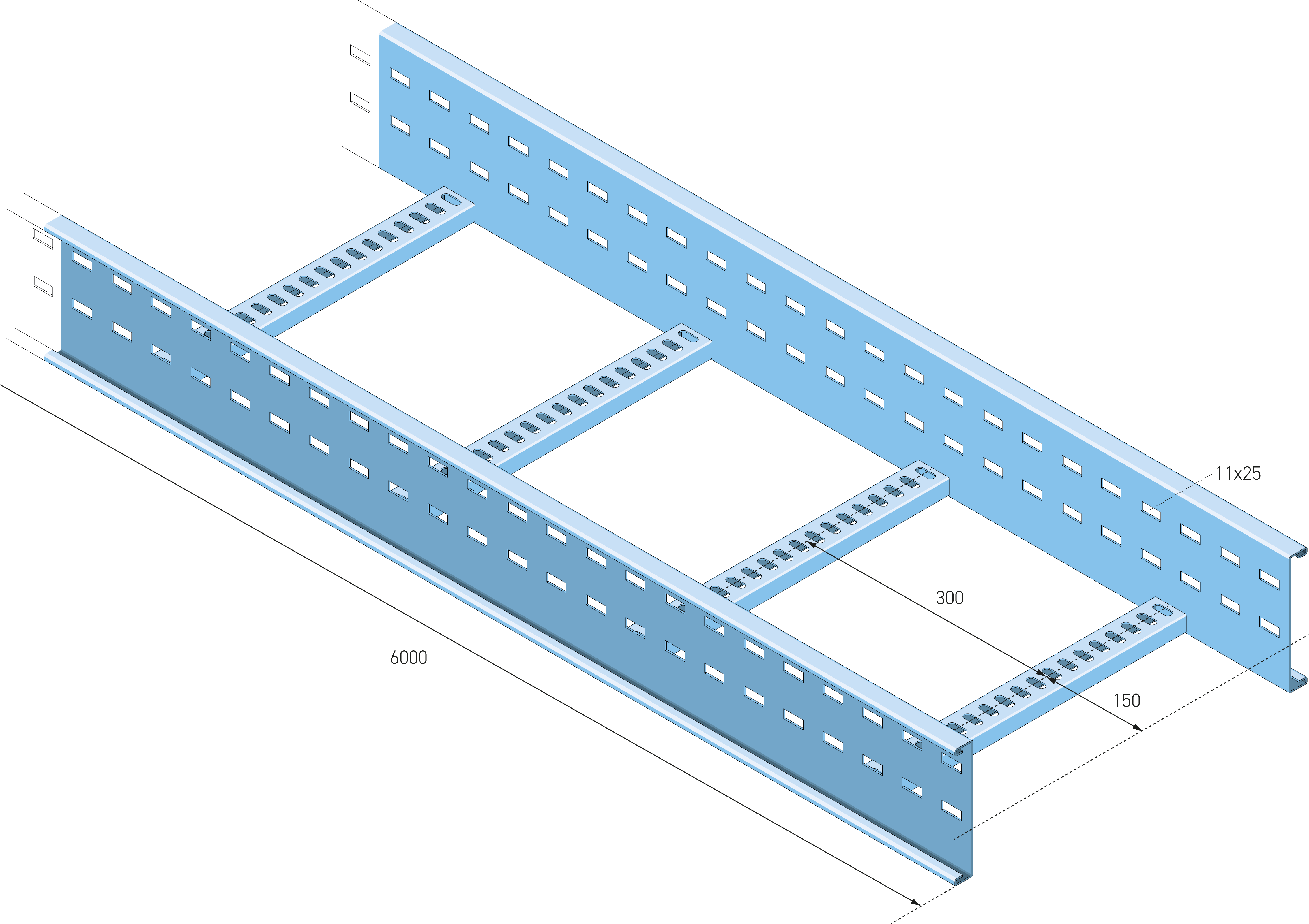 Eurostrut_ECL150_Cable Ladder_AFMETINGEN_01