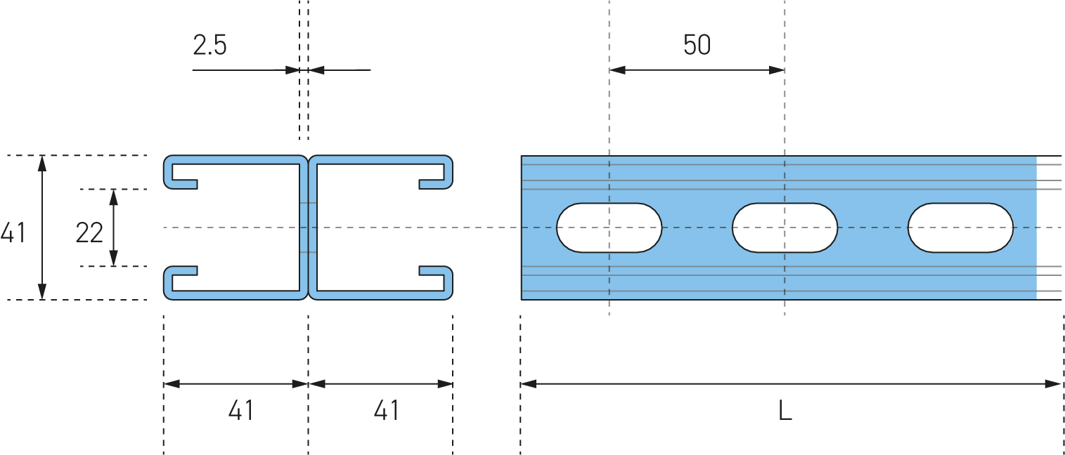 ES1001T_Eurostrut_Slotted Strut Channel 2x-41x41_AFMETINGEN_2
